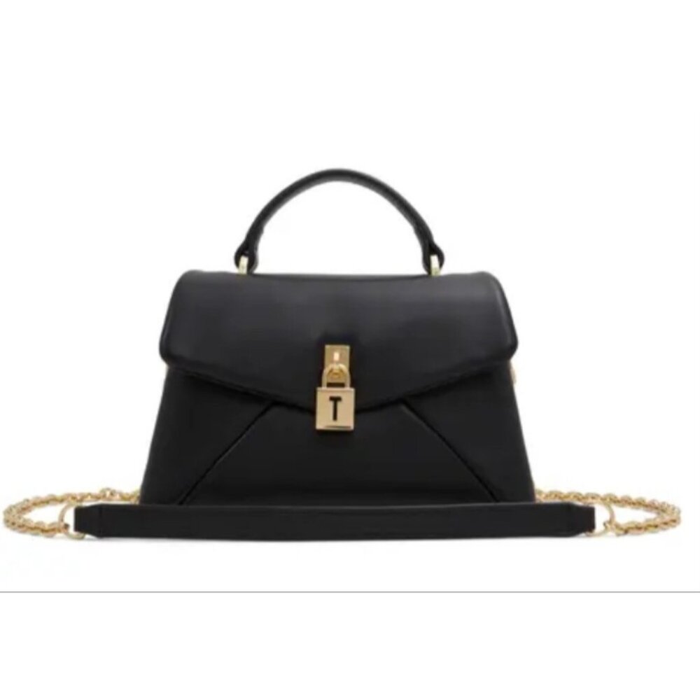 Ted Baker Poppy Small Satchel Crossbody Handbag Lock Black Ocean Nappa Leather
